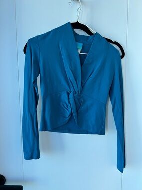 Teal Knot-Front Long Sleeve crop Top